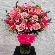 Vase of Pink Roses and Pink Lilyum